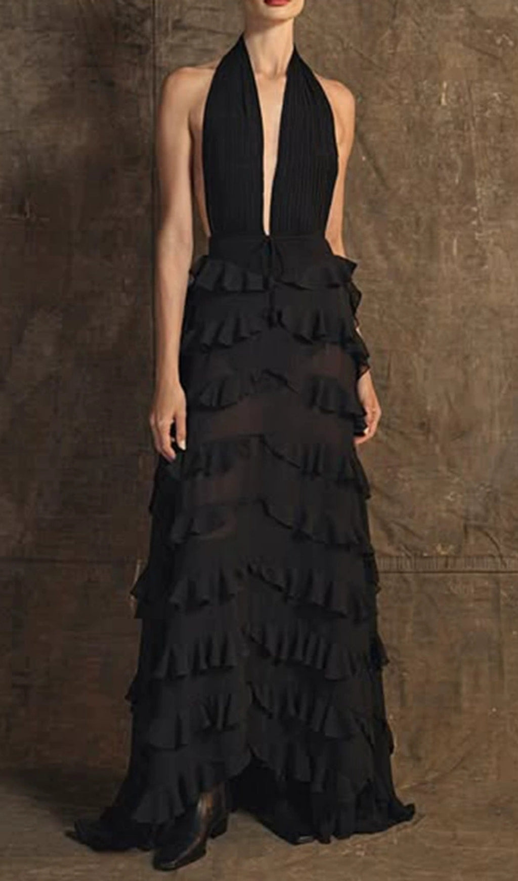 Florence Black Halter Ruffle Maxi Dress