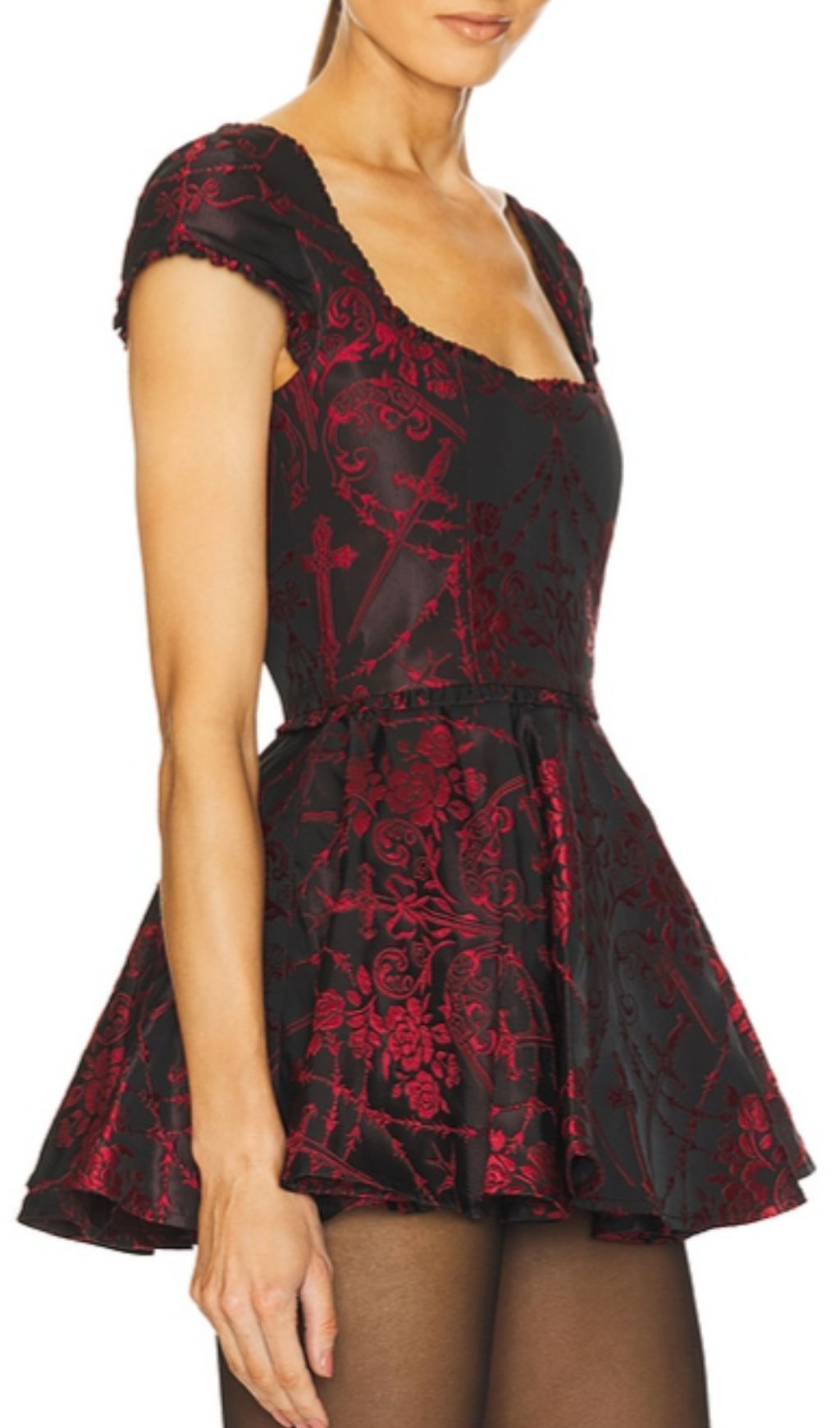 Fantine Red Damask Mini Dress