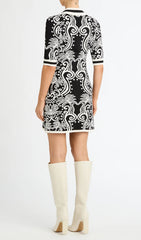 Benita Chic Black & White Patterned V-Neck Mini Dress