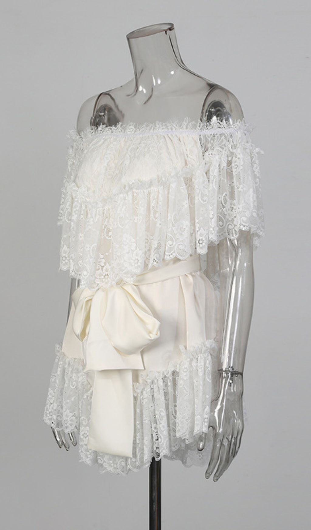 Basye Enchanting Off-Shoulder Lace Mini Dress