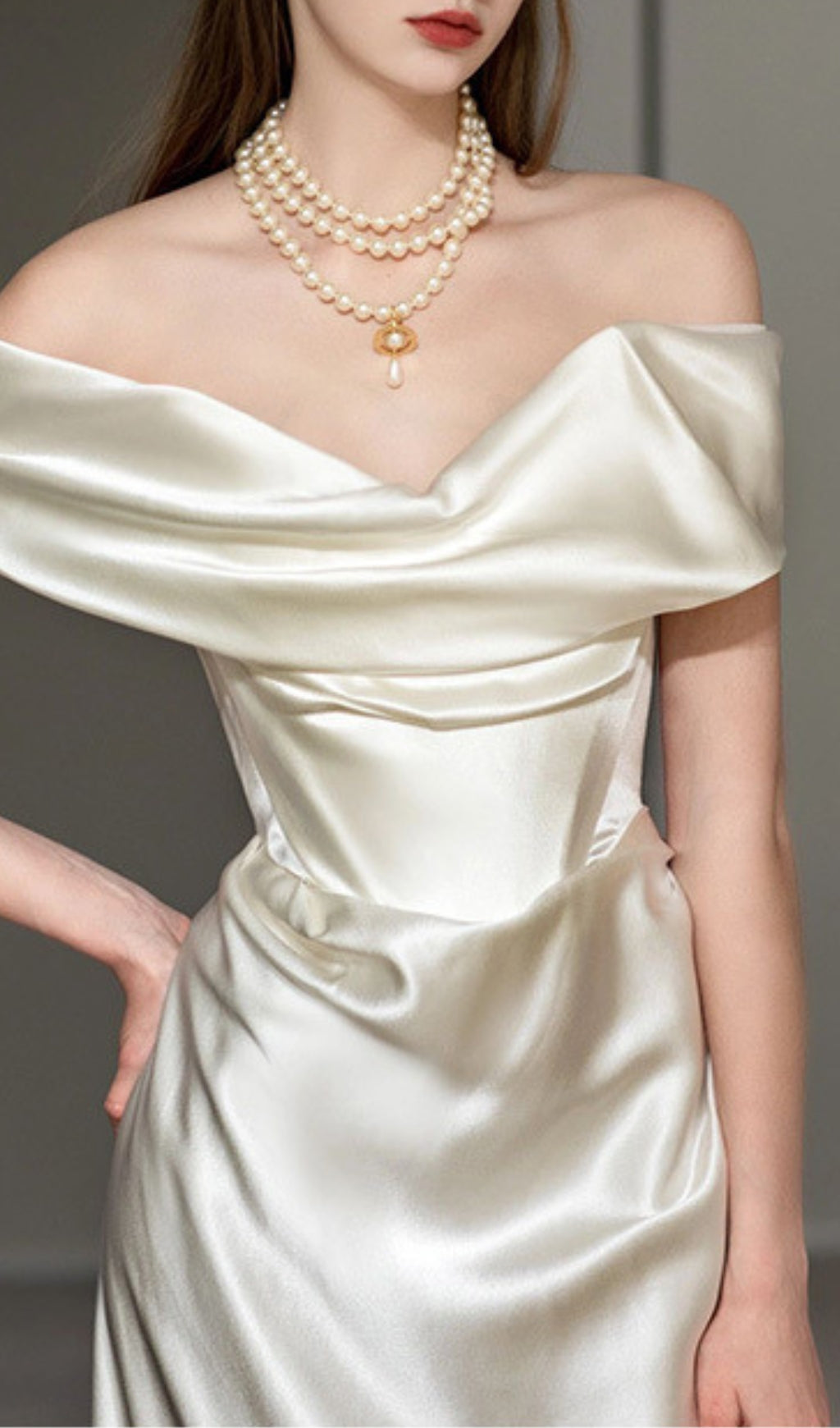Carmiya Luxurious Satin Off-Shoulder Bridal Gown