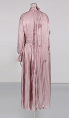 Irfan Opulent Bloom Pleated Satin Midi Dress with 3D Floral Cape