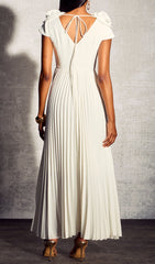 Cadhla Elegant Floral Appliqu V-Neck Pleated Maxi Dress