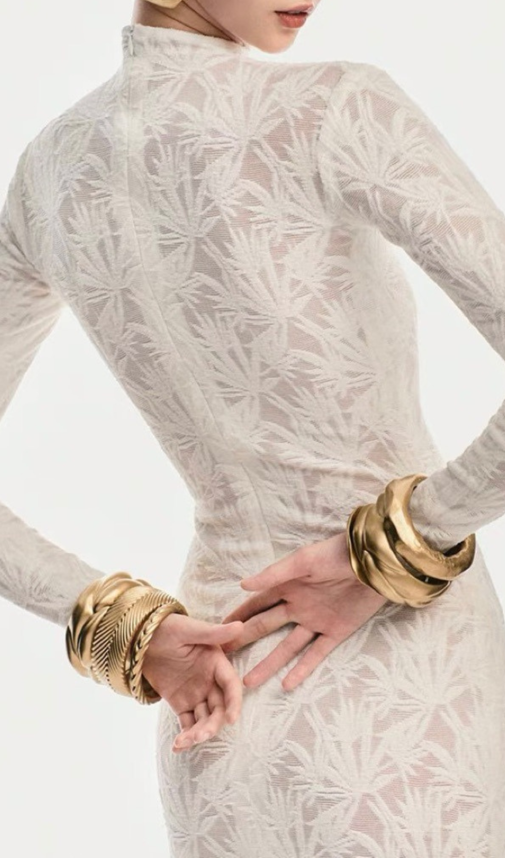 Hiroko Elegant White Botanical Lace Maxi Dress