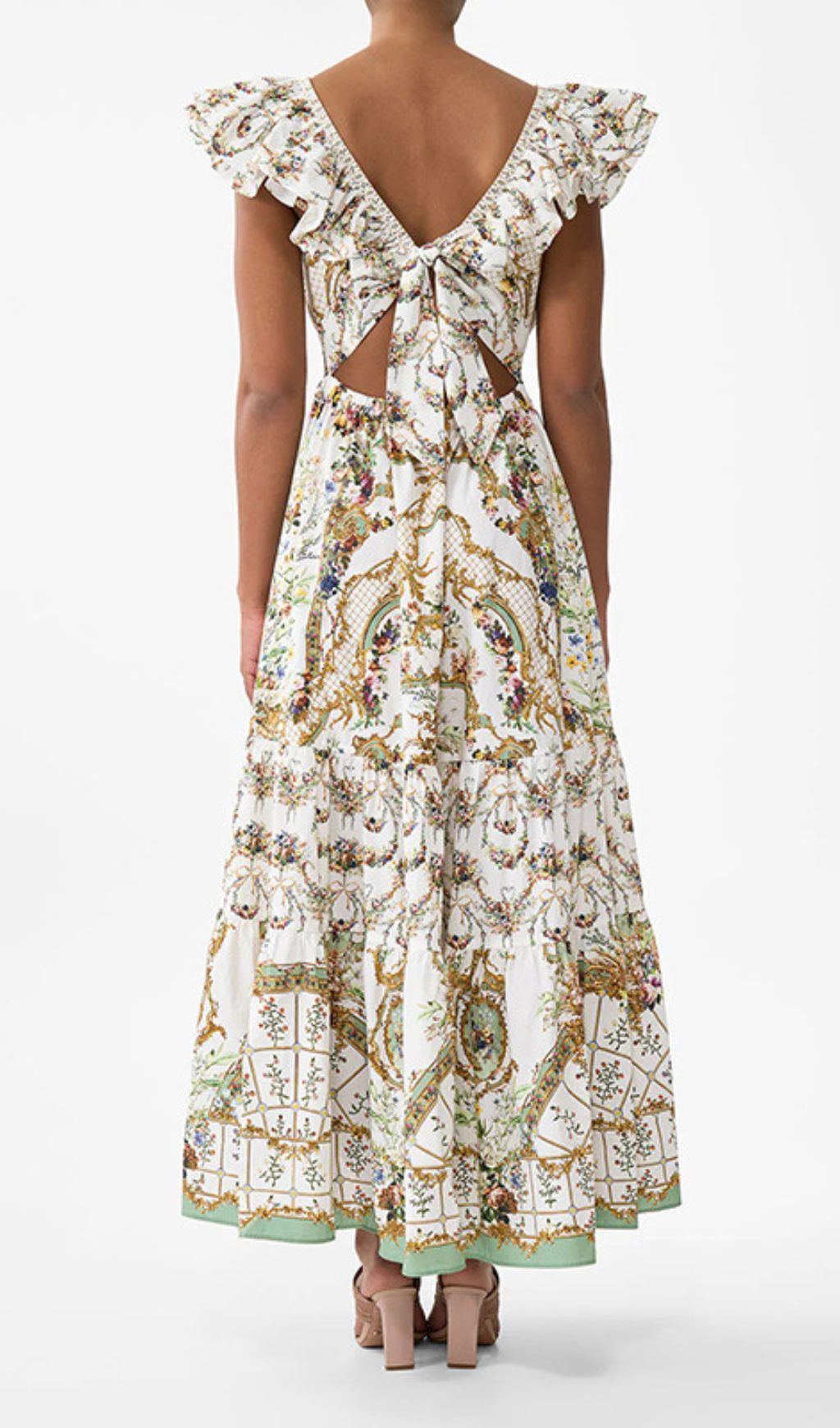 Harding Elegant Floral V-Neck Tiered Maxi Dress