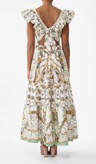 Harding Elegant Floral V-Neck Tiered Maxi Dress