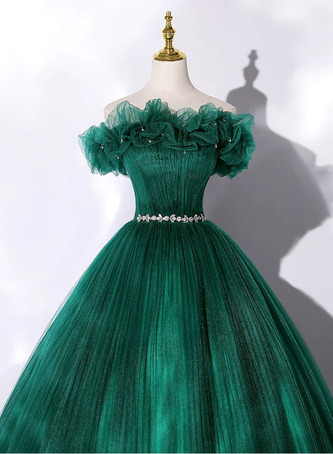 Vestido de fiesta de quinceañera con cintura de cuentas de tul verde 