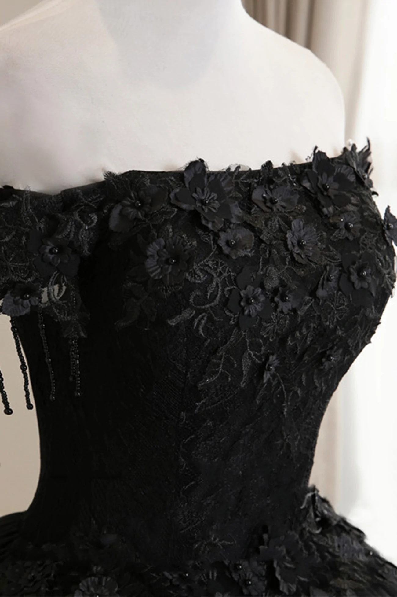 Black Off Shoulder Sweet 16 Formal Dress with Lace