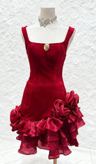 Fern Velvet Rose Ruffle Mini Dress