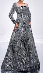 Charae Glamorous Silver Sequin Long Sleeve Maxi Gown