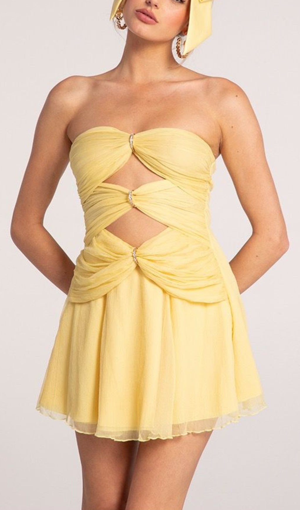 Bryony Yellow Strapless Cutout Mini Dress