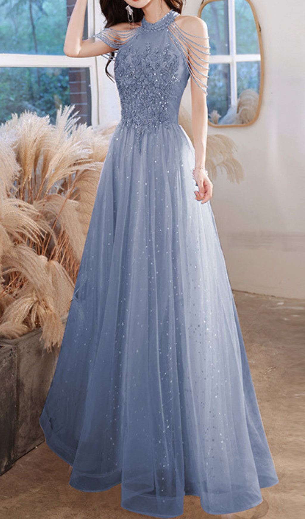 Cleon Dazzling Halter Maxi Gown