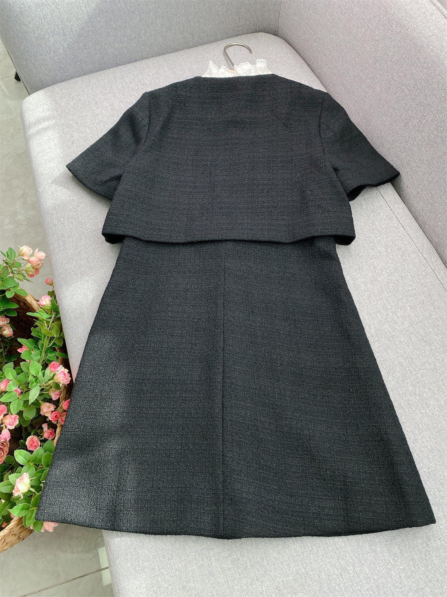 Elegant Black Tweed-Style Mini Dress