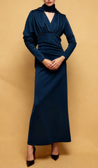 Jaana Elegant V-Neck Satin Long Sleeve Maxi Dress