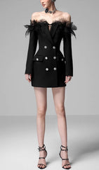 Anya Chic Black Off-Shoulder Blazer Mini Dress