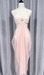 Danica Elegant Blush Pink Mesh Strappy Maxi Dress