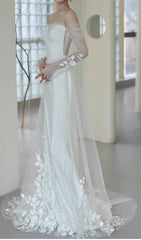 Ethereal White Mesh & Leaf Appliqu Wedding Dress