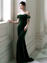 Green Mermaid Velvet Long Wedding Party Dress