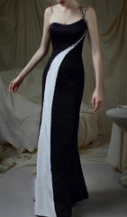 Erika Black & White Asymmetrical Embellished Maxi Dress