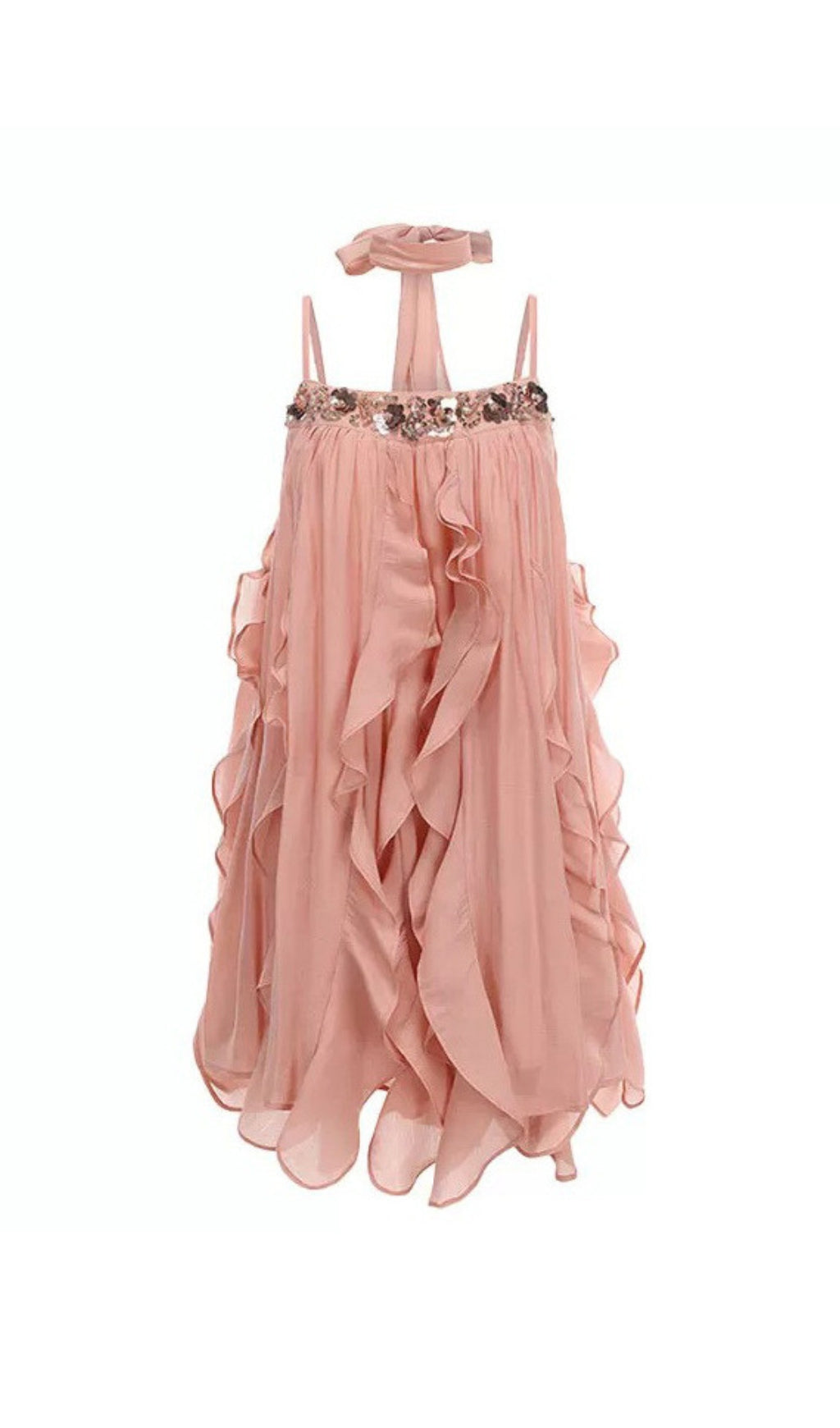 Doria Blush Pink Sequin Ruffle Mini Dress