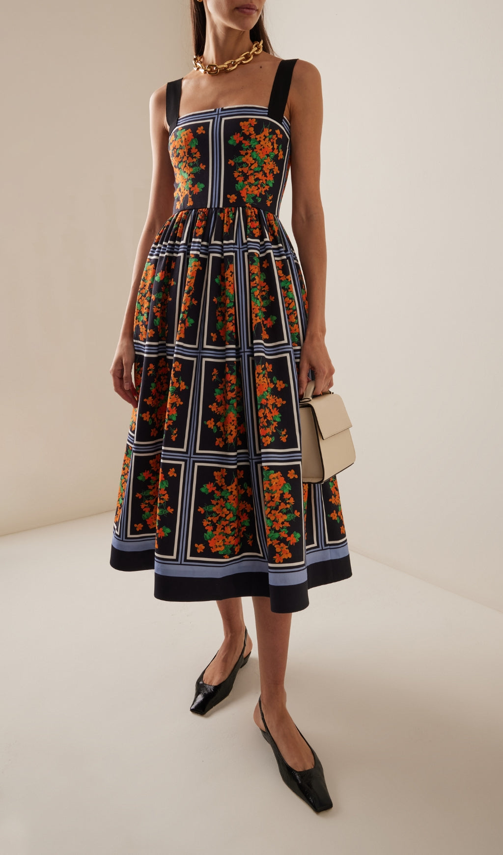 Elegant Floral Panel Print Midi Dress
