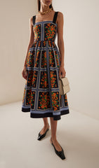 Elegant Floral Panel Print Midi Dress