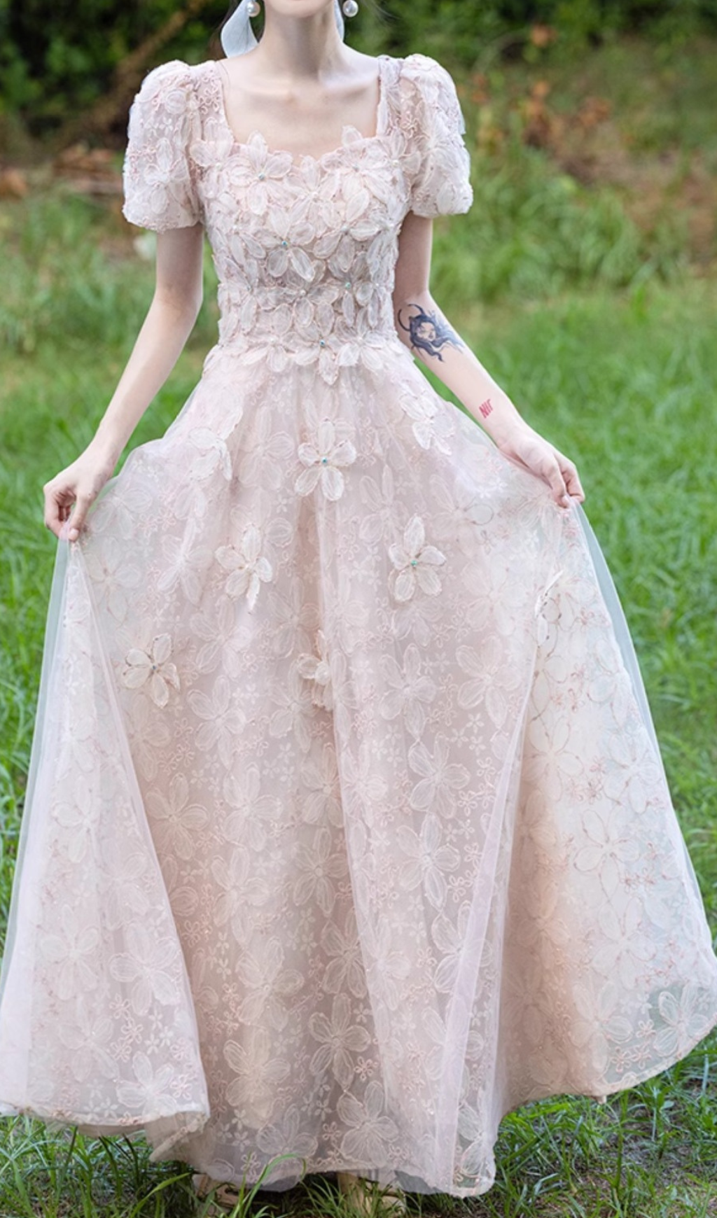 Gable Enchanting 3D Floral Mesh Maxi Dress