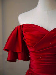 Vestido de fiesta largo de manga corta de satén rojo vino 