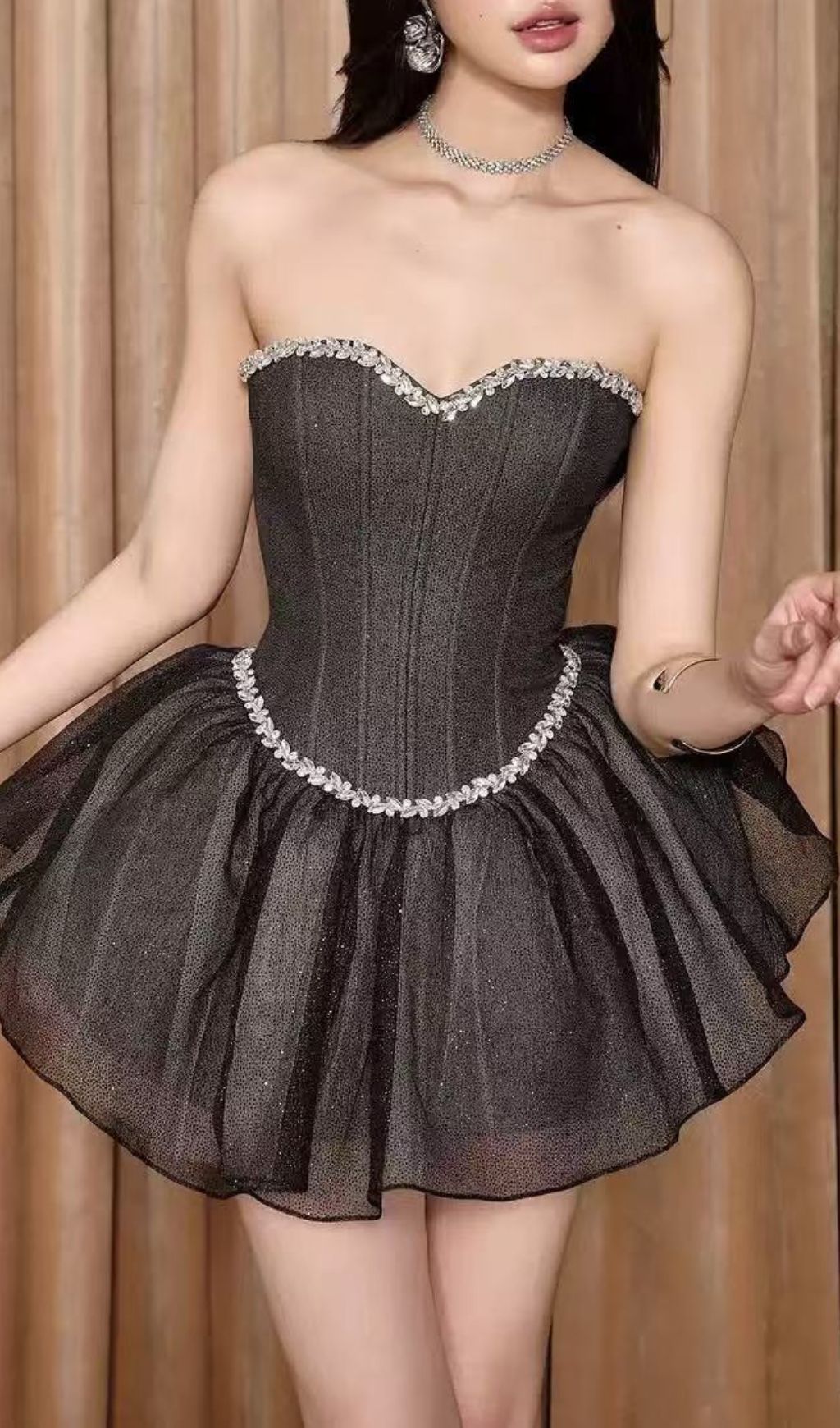 Iowa Sparkle Strapless Corset Mesh Mini Dress