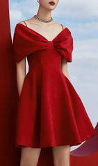 Chic Red Off-Shoulder Bow A-Line Mini Dress