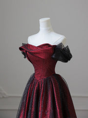 Charming Black and Red Off Shoulder A-line Prom Dress