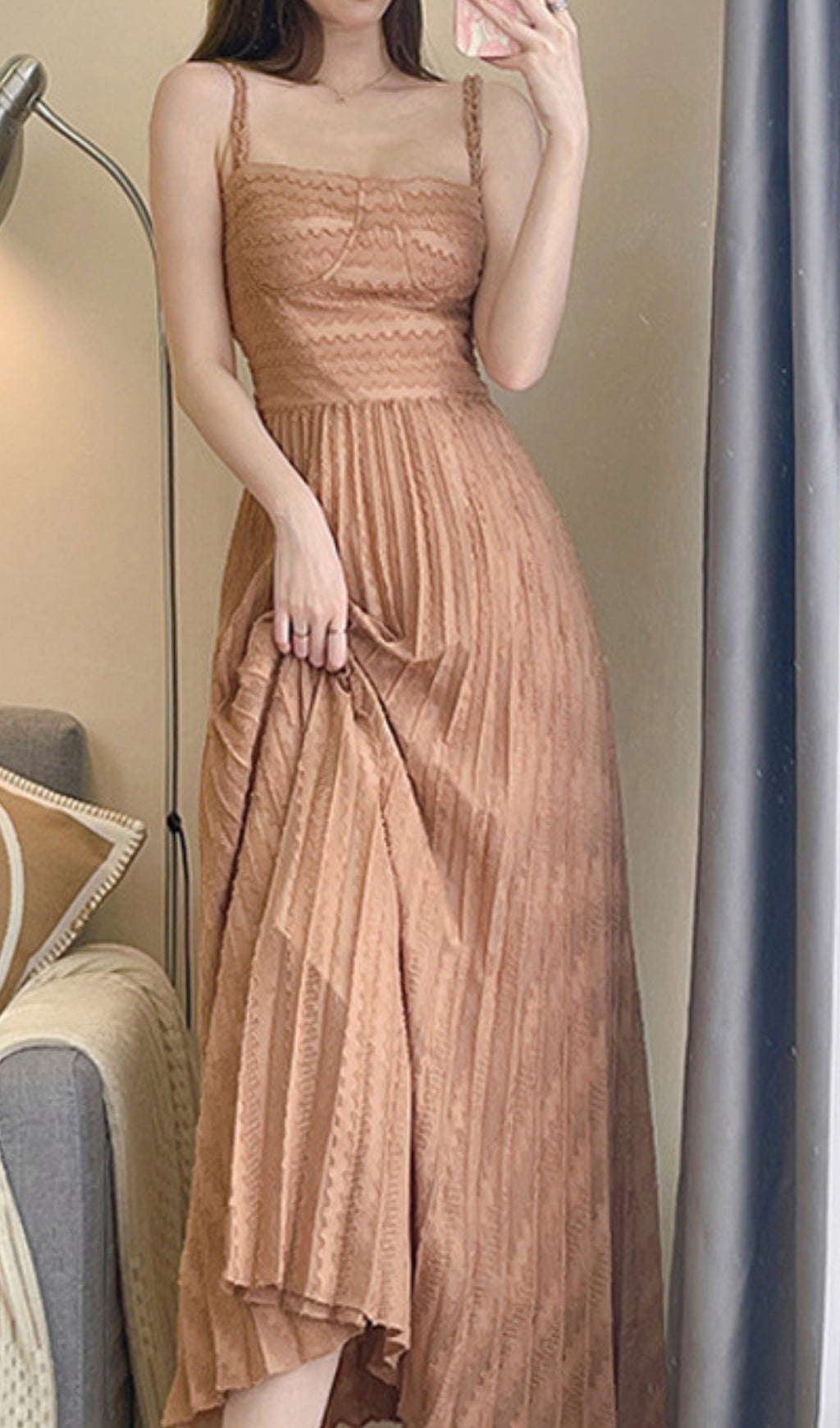 Domicia Elegant Pleated Maxi Dress
