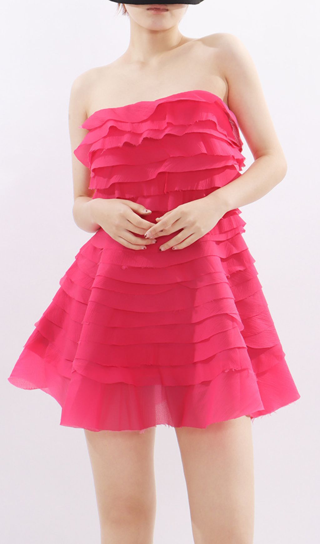Kalie Hot Pink Strapless Ruffle Mini Dress