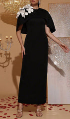 Halo Black Floral Cape Maxi Dress
