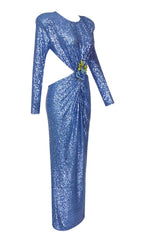 Radiant Blue Sequin Cutout Maxi Dress