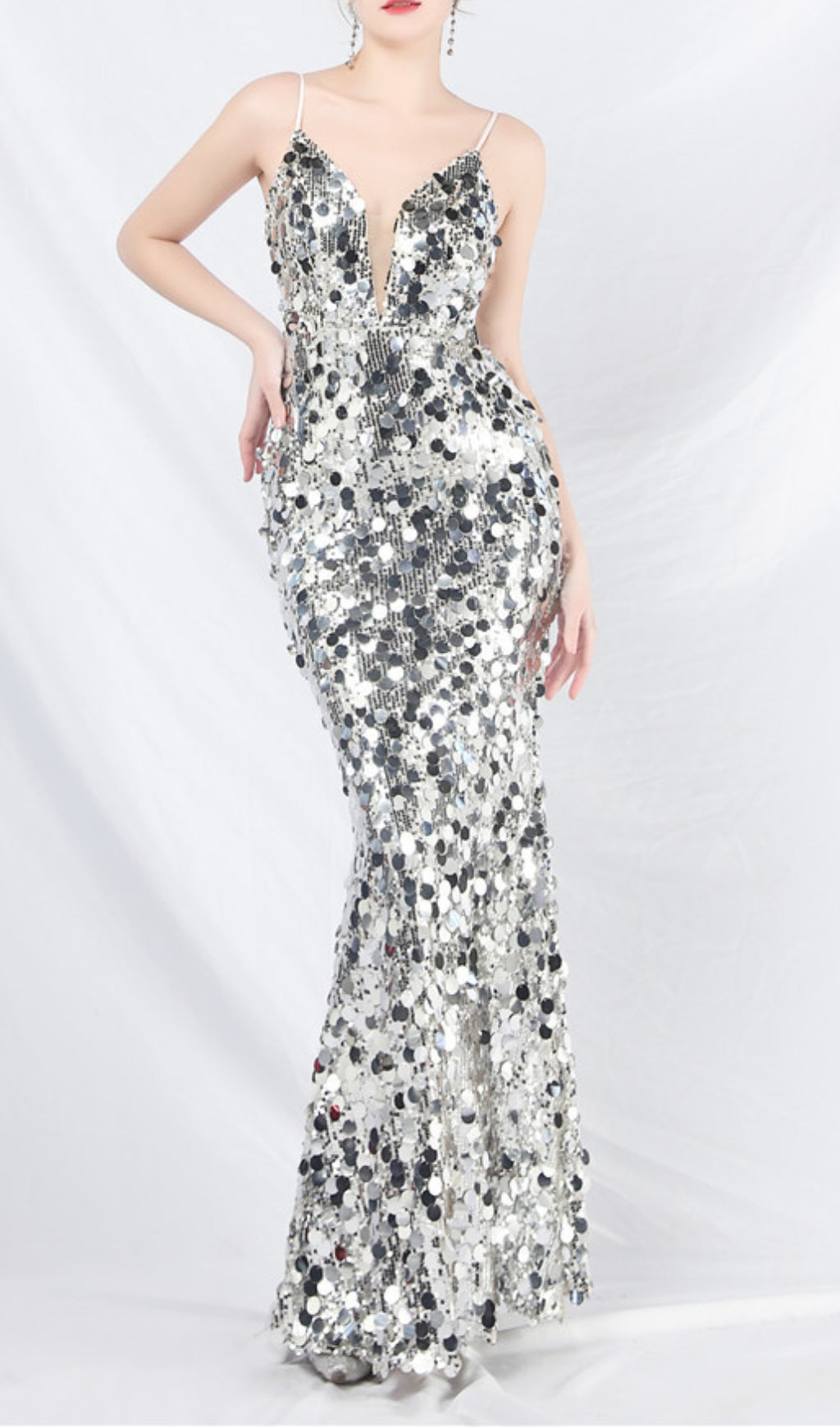 Chole Dazzling Silver Sequin Maxi Dress