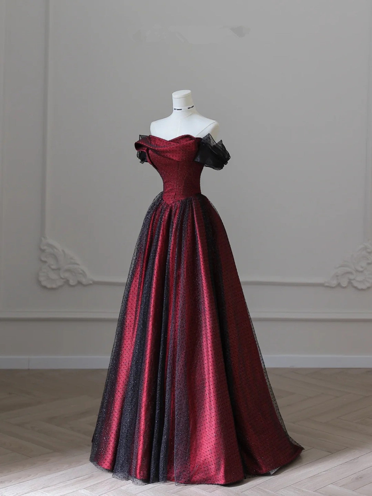 Charming Black and Red Off Shoulder A-line Prom Dress
