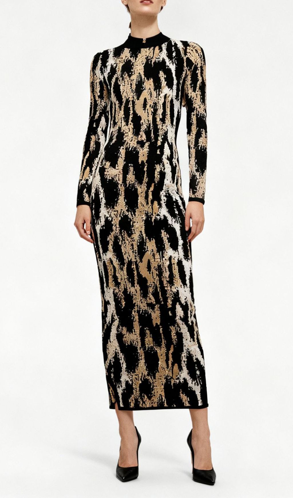 Chic Women's Leopard Print Long Sleeve Midi Dress