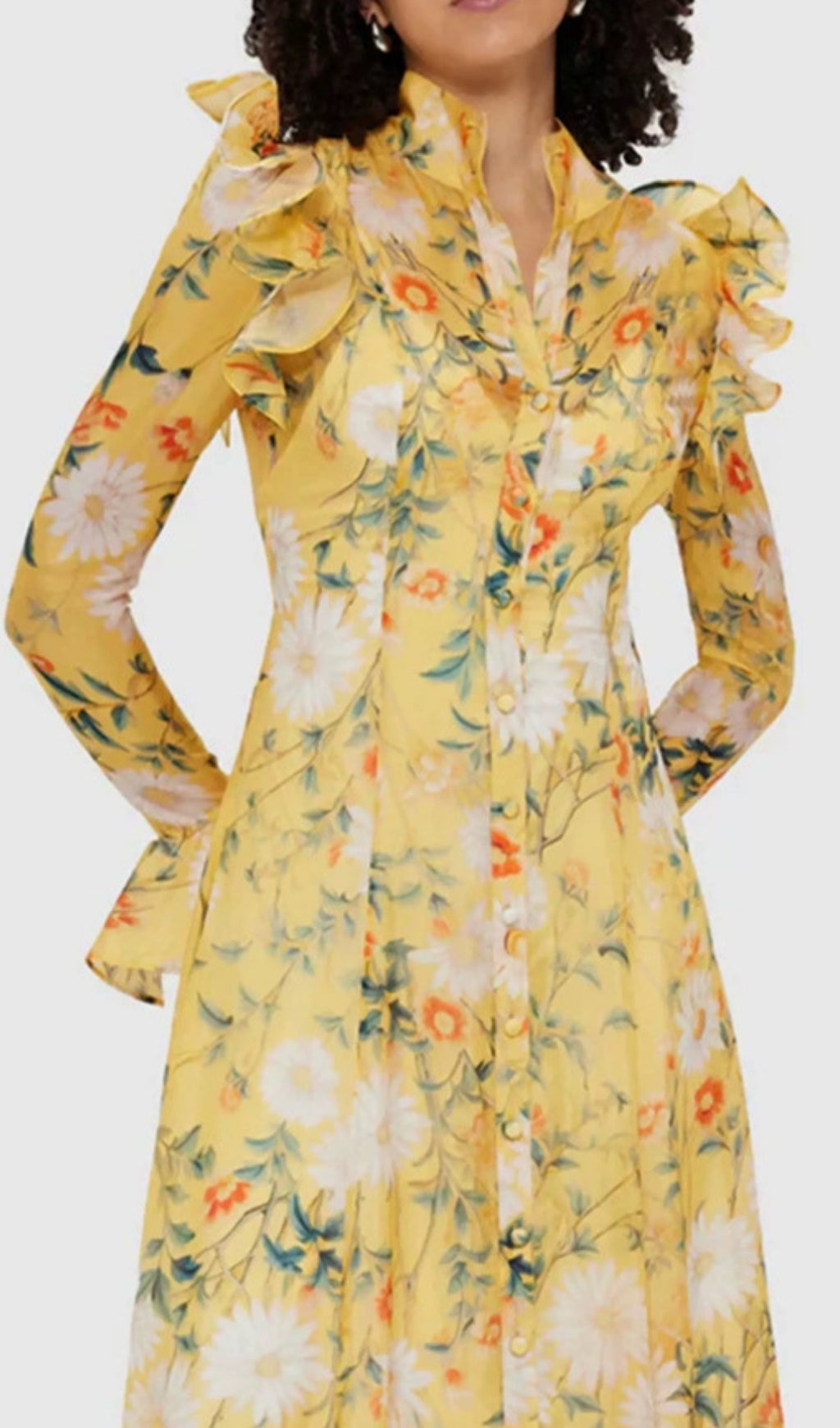 Eder Yellow Floral Ruffle Midi Dress