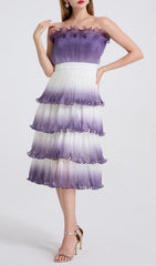 Fiene Dreamy Lavender Ombre Tiered Tulle Midi Dress