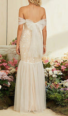 Devyn Elegant Off-Shoulder Lace Mesh Maxi Dress