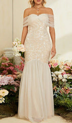 Devyn Elegant Off-Shoulder Lace Mesh Maxi Dress