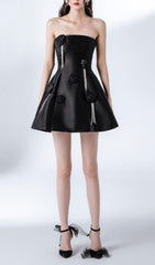 Glamorous Black Floral Fringe Strapless Mini Dress