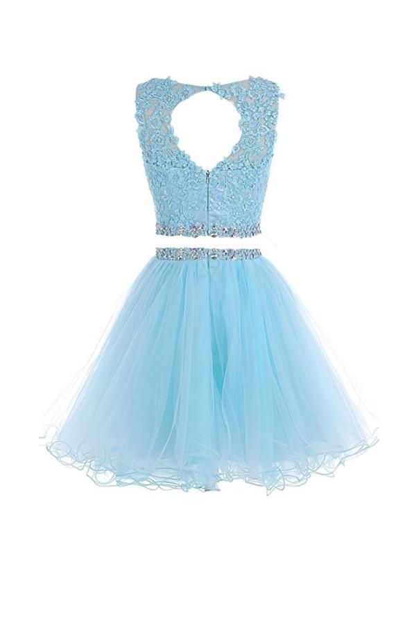 Black Two Piece Tulle Homecoming Dress