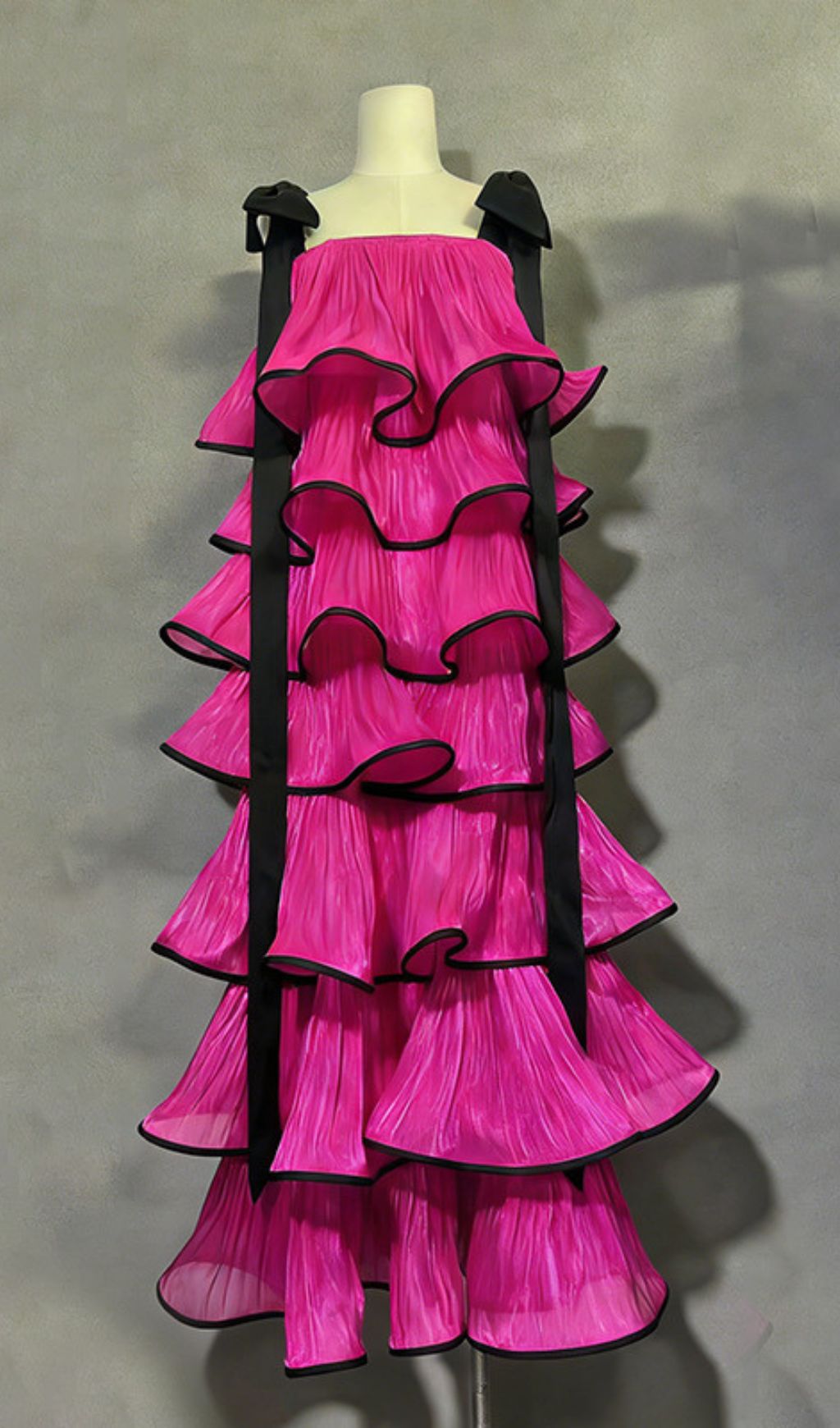 Jenneva Fuchsia Tiered Ruffle Maxi Dress