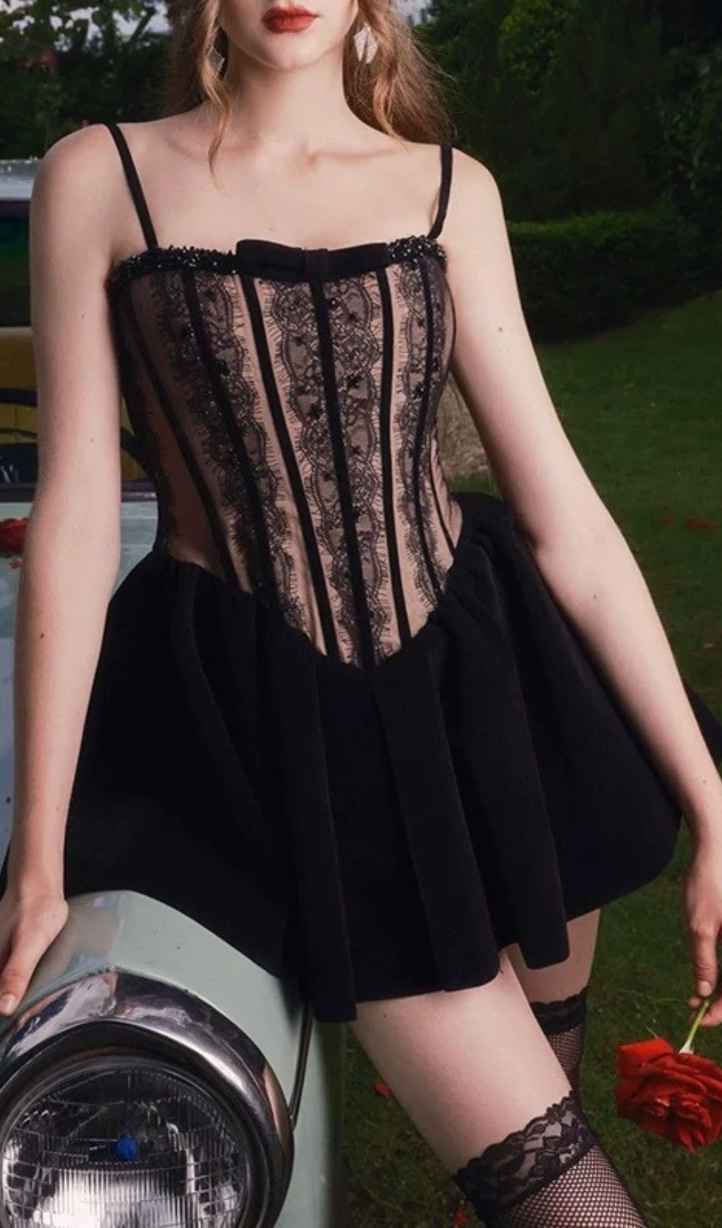 Iorwen Black Lace Corset Mini Dress
