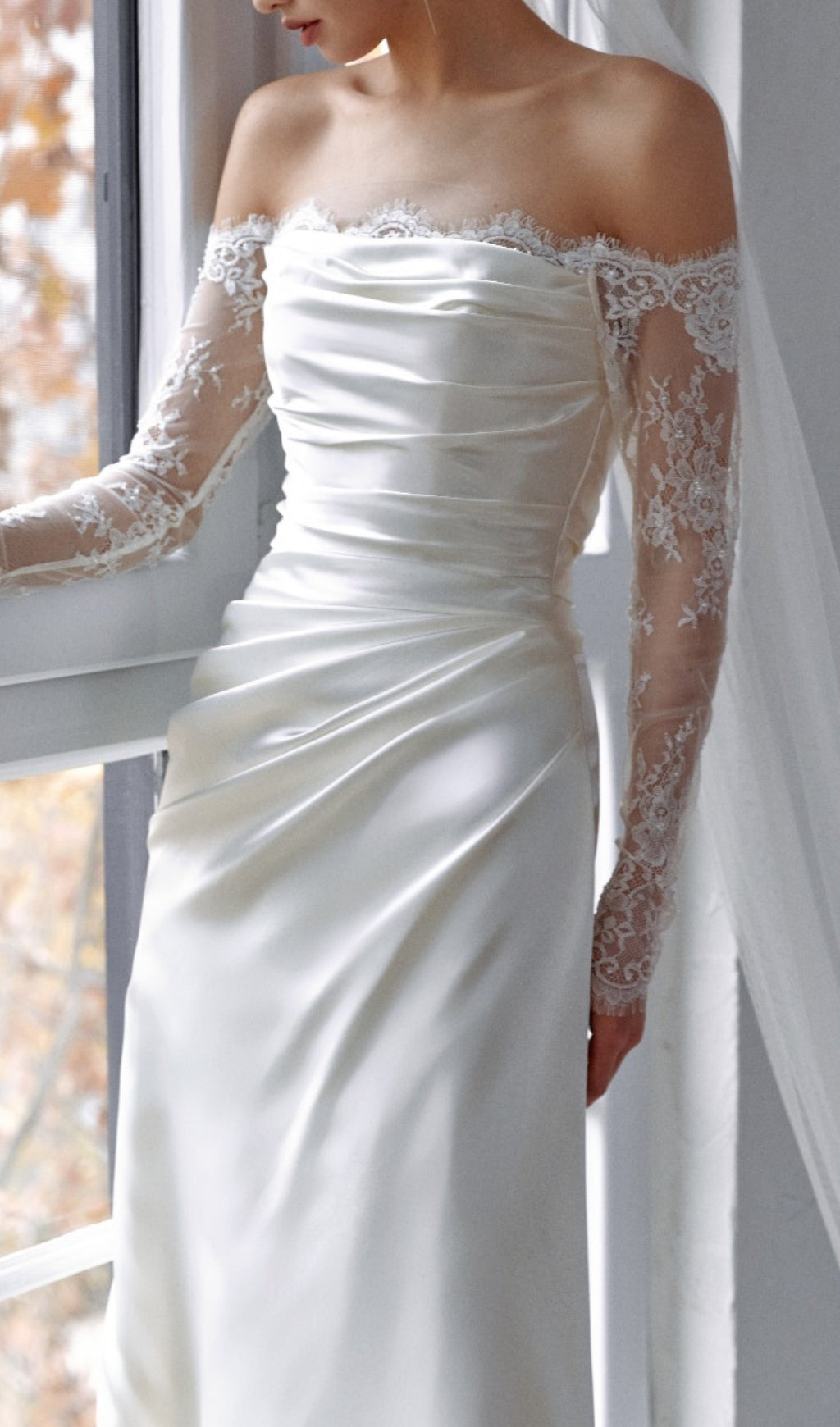 Colleen Off-Shoulder Lace Wedding Dress with Pockets