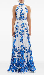 Enid Blue Floral Halter Neck Maxi Dress