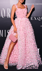 Beyza Enchanting Pink Blossom Embellished Maxi Dress