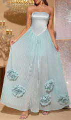 Florinda Strapless Floral Pleated Maxi Dress